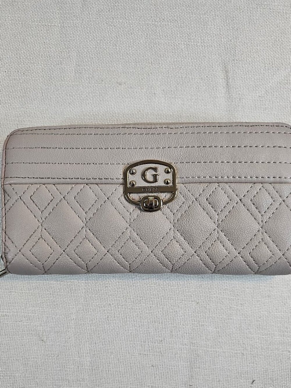 Guess Women's Gold Logo Zip Around Quilted Wallet